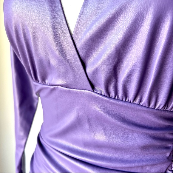 NWOT ZARA Faux Leather Long Sleeve Ruched Mini Dress—SZ. Small - Picture 15 of 17